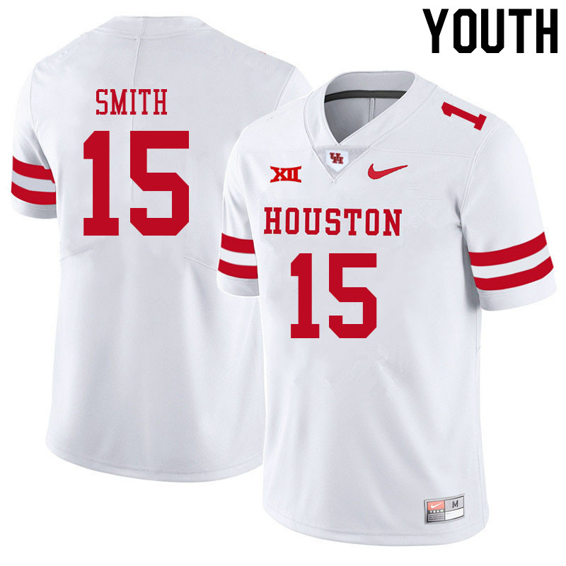 Youth #15 Donovan Smith Houston Cougars College Big 12 Conference Football Jerseys Sale-White - Click Image to Close